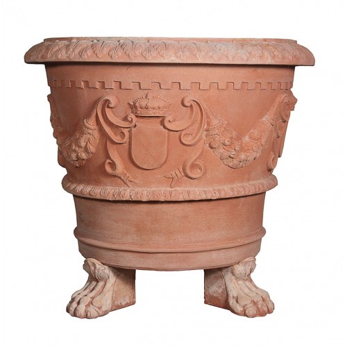 Vaso Design Moderno in Terracotta con Sottovaso Made in Italy